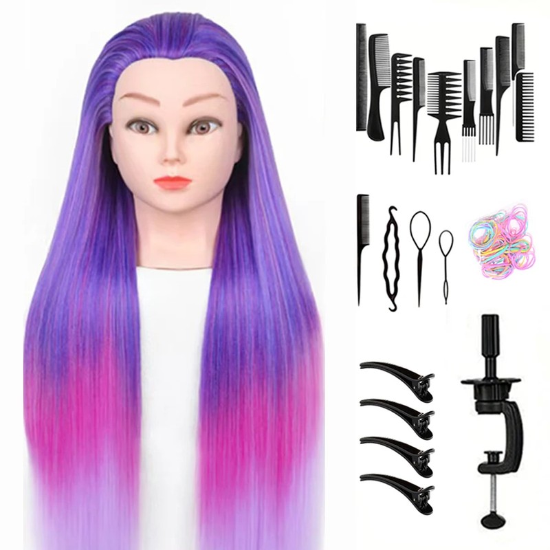 24-Inch Hairdressing Mannequin Head with Synthetic Fiber Hair – Styling,
