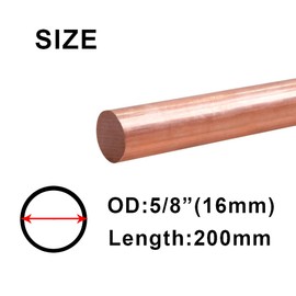 Ququyi 99.9% Pure Copper Round Rod 5/8" OD 8" Length Bare Copper Cu Metal Rod for Metal Craft Hobbies, Knife Making