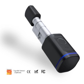 Home Smart Lock Biometric Tuya APP Control Cylinder Smart Locks IC Cards Key Unlock High Security Fingerprint Smart LocksType: Fingerprint+Card+App+Key, Color: Black, Special Features: smart lock