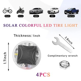 Wevdn 4 PCS Car Tire Wheel Lights, Colorful Solar LED Tire Valve Cap Lamp with Motion Sensor, Waterproof Flash Valve Stem Caps Lights for Cars, Truck, Bicycles, Motorcycles (4 PCS)