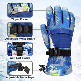 Ski Gloves,Warm,Waterproof,Windproof Snow Gloves for Cold Weather, Touch Screen Fingers, Snowboard Gloves for Skiing, Snowboarding, Running(Blue, XL)