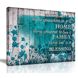 Inspirational Bathroom Decor Wall-Art for Bedroom - Teal Flower Motivational Quotes Wall Decor for Dining Room Canvas Wall Art Ready to Hang