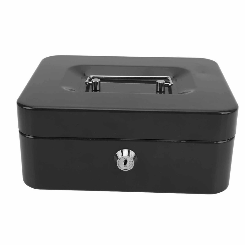 Small Locking Cash Box Portable Double Layers Safe Metal Money
