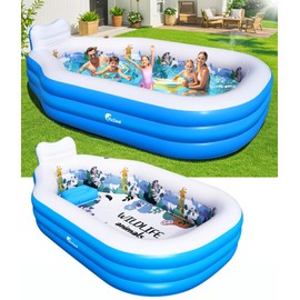 Inflatable Swimming Pool for Kids and Adults,Thickened Large Adult Pool for Backyard with Seat and Backrest, Kids Outdoor Blow up Pools,125"X75"X25"Inflatable Pools for Summer (Sky Blue)