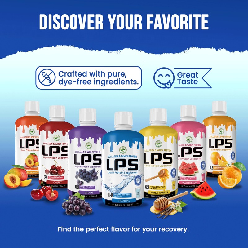 LPS Liquid Collagen & Whey Protein Supplement - Sugar-Free, Dye-Free,
