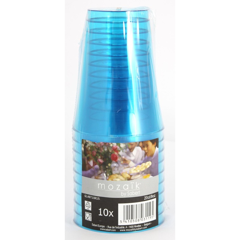 Mozaik 10 Turquoise Blue Plastic Cups 200ml
