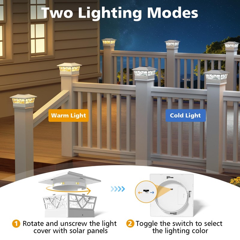 NIORSUN Solar Post Lights Outdoor 6 Pack, 2 Modes LED,