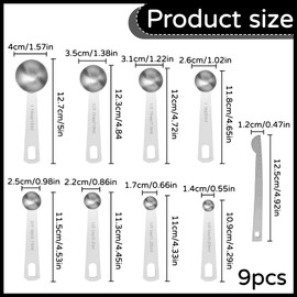 Measuring Spoons, 9-Piece Stainless Steel Measuring Spoon, Measuring Spoon Set, Measuring Spoons, Gram, Measuring Spoons, Stainless Steel Measuring Cup and Spoon with Measuring Ruler for Small Spice