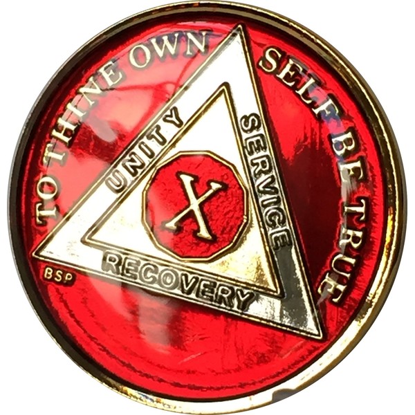 10 Year Mandarin Red Gold & Nickel Tri-Plate AA Alcoholics