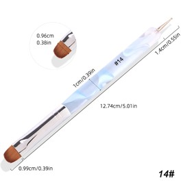 French Manicure Brush -Two Way Nail Art Brush with Dotting Manicure Tool for Manicure Cuticle Clean Up Nail Art Design- Professional Nail Salon Quality Brush, Nail Dotting Pen (14#, Blue)