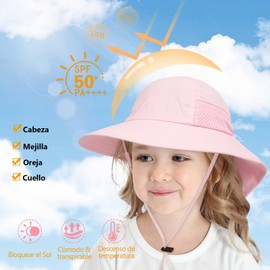 LIHYL Gorro para Playa Ninas,Sombrero de Sol para Bebe Secado Rápido,Sombrero ala Ancha para Niños 0 a 7 años UV Proteccion UPF 50+ (as1, Age, 2_Years, 6_Years, Rosa)