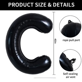 TONIFUL 40 Inch Large Black C Letter Balloons Jumbo Helium Balloons,Foil Mylar Big Alphabet Balloons for Birthday Party Anniversary Supplies Decorations