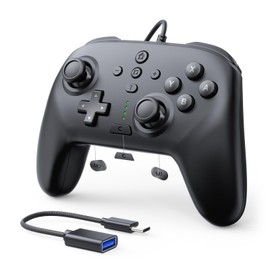 JDDWIN Wired Controller for Switch 2/Switch/OLED/Lite/PC, 9-Axis Motion Sensing,C Button,Hall Effect Joysticks Gamepad,Turbo/Marco/Programmable/Dual Vibration,3.5mm Audio Jack (Black)