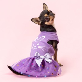 Fitwarm Easter Bunny Dog Dress, Holiday Dog Clothes for Small Dogs Girl, Pet Easter Outfit, Purple, White, XS