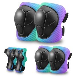 Kids Protective Gear Set Knee Pads for Kids 3-14 Years Toddler Knee and Elbow Pads with Wrist Guards 3 in 1 for Skating Cycling Bike,Biking, Roller Skates, Scooters (Green Blue Purple, ‎S(3-8Years))