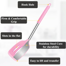 Silicone Spatula Spoon, Food Grade BPA Free Silicone Kitchen Spatulas Turner Spoons Set for Cooking, Heat Resistant Silicone Spatulas Mixing Stirring Spoons Utensils for Nonstick Cookware, Pink