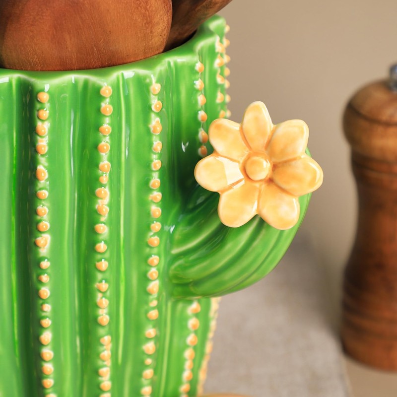 Bicuzat Cactus Shaped Ceramic Kitchen Utensil Holder, Large Cooking Utensil