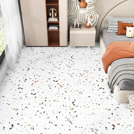 HotDecor Terrazzo Peel and Stick Floor Tiles 12x12 in Bathroom Self Adhesive Vinyl Flooring Durable Removable Floor Tiles for Garage Peel and Stick Thick Laminate Flooring Linoleum Stickers 4-Pack