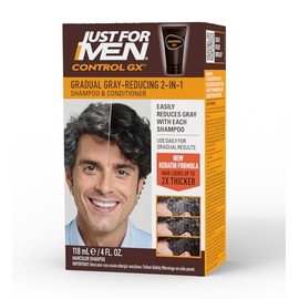 Just For Men Control GX Champú y Acondicionador 2 en 1 para reducción de canas con queratina para cabello más fuerte, grueso y saludable, 4 fl oz - Pa