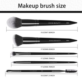 VIVID BEAUTY 5pcs Travel Makeup Brush Set with Wooden Handle & Fluffy Synthetic Hair, Makeup Brushes for Foundation Brush, Eyeshadow Brush- Face and Eye Brushes Collection (Black)