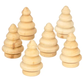 Sunnysue 103-08 3D Christmas Tree Figurine, Set of 6, Wood Turning Figure, Natural