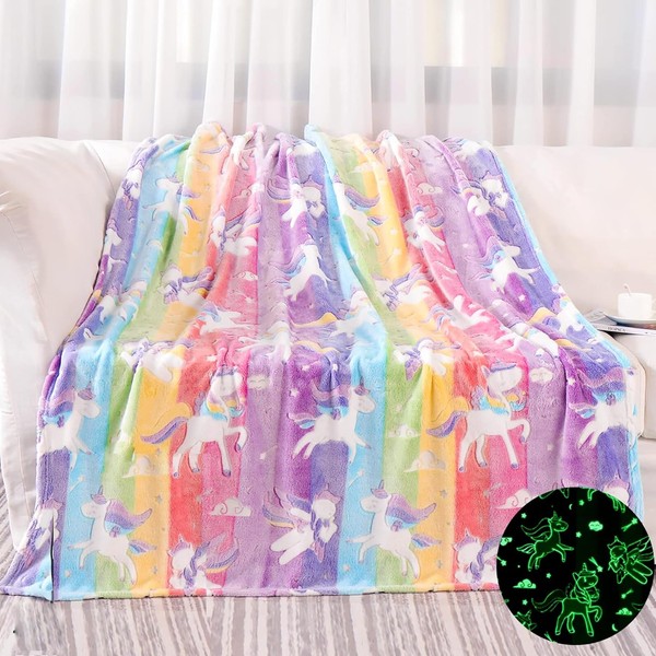 Children's Cuddly Blanket, Unicorn Blanket, Glow in the Dark, Unicorn