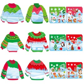 CY2SIDE 12 Set Christmas Ugly Sweater Scene Sticker for Kids Make a Winter Sweater Scene with Penguin Sticker Make Your Own Christmas Sweater Sticker DIY Xmas Sticker Art Craft for Kids Class Activity