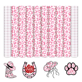 Tintnut Leopard Permanent Vinyl - 8 Sheets 12"x10", Pink Cheetah Permanent Adhesive Vinyl Sheets, Animal Pattern Self Sticker Water proofing Vinyl Compatible with Cricut Or Silhouett