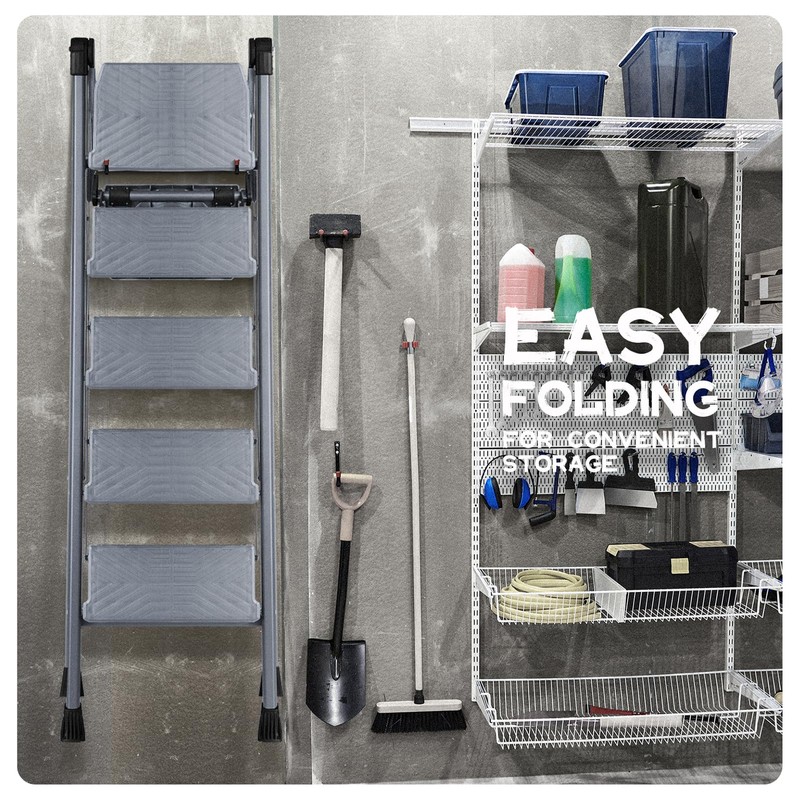 XinSunho 5 Step Ladder, Foldable Step Stool Ladder with Handrails