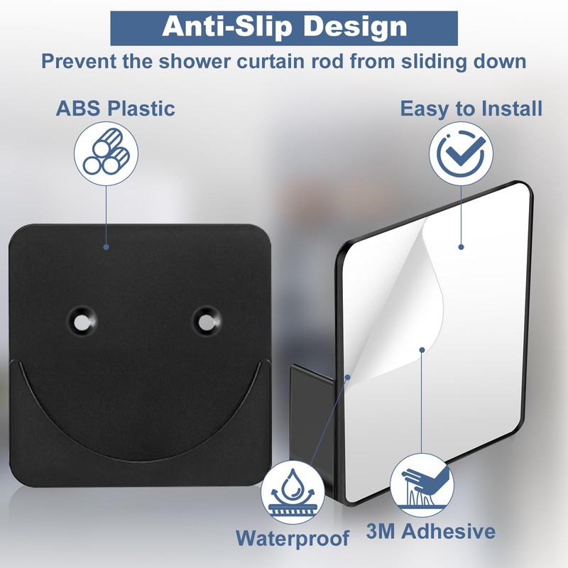 2 Pack Adhesive Shower Rod Holders, Black Transparent Rod Retainer