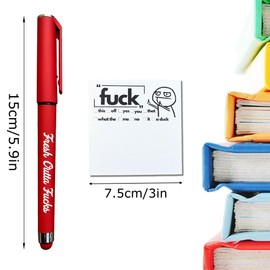 Dreaku Fresh Outta Fucks Pad and Pen, Funny Pens Small Sticky Notes, Rude Pens and Sticky Notes Set, Novelty Notepads Office Supplies Desk Accessories, Christmas Gifts for Friends Colleagues Boss Red