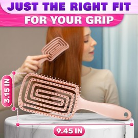 Pink Hair Detangler Brush - Curved Vented Brush for Thick Hair, Lightweight and Ergonomic, Convenient Size, Suitable for All Curl Types (Includes Wigs), Good for Men, Women, and Teens