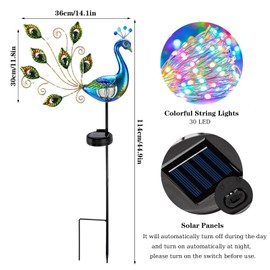 IWTBNOA Solar Lights for Outdoor Garden, Peacock Garden Solar Stake Lights, Metal Peacock Garden Decoration, Waterproof, Peacock Garden Statue, Metal, Garden Decoration, Outdoor Peacock for Patio,