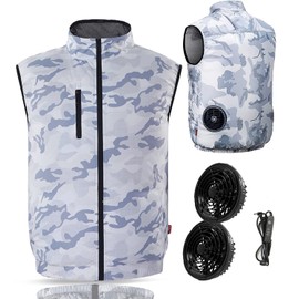 JATEN Air Conditioned Work Clothes, Air Cooling Vest, With Fan, USB Powered, 3 Levels Adjustable, Strong Airflow, Thin, Ultra Lightweight, UV Protection, Work Wear, For Heatstroke Prevention, Outdoor