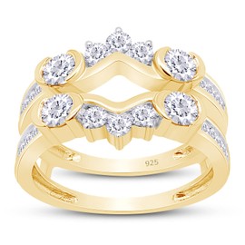 SAVEARTH DIAMONDS 1 Carat Lab Created Moissanite Diamond Anniversary Wedding Solitaire Enhancer Guard Ring For Women 14K Yellow Gold Over Sterling Silver (1 Cttw), Gift For Her Ring Size-7