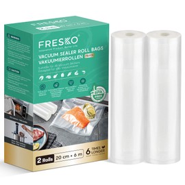 FRESKO Vacuum Rolls 2 Rolls 20 x 600 cm, Professional Vacuum Sealer Bags, Foil Bags, Size for All Vacuum Sealers, BPA-Free, Embossed Air Grooves, Sous Vide Freezer Bags
