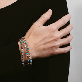 Multi-Color Gemstone Bracelet- Genuine Turquoise Opal Ruby- Precious Mixed Metals- Valentine's Day- Mother's Day- Graduation- Gift Idea