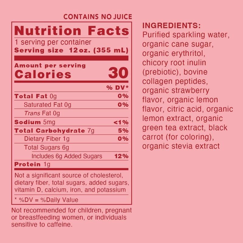 Strawberry Lemon Sparkling Pick-Me-Up with Prebiotics & Collagen - Size: