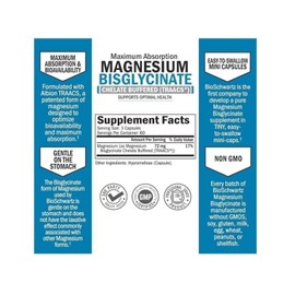BioSchwartz Magnesium Bisglycinate 100% Chelate, Maximum Absorption, 180 Veggie Caps