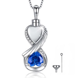Infinity Cremation Jewelry for Ashes: 925 Sterling Silver Blue Heart Infinity Urn Necklace for Ashes of Human or Pet, Keepsake Memorial Gifts for Women