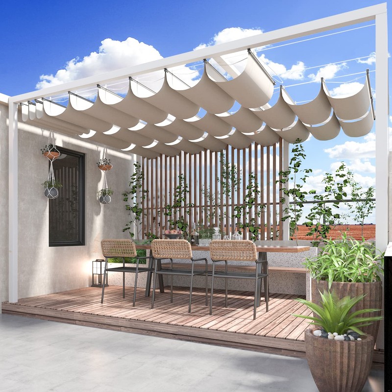 ECOOPTS 4'x12' Retractable Wave Sun Shade Canopy Pergola Cover Shade