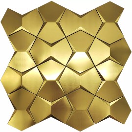 BLUJELLYFISH Gold Backsplash Tile 3D Metallic Long Hexagon Wall Panels (Pack of 5)