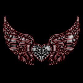 SUPERDANT Red Wings Heart Iron on Rhinestone Heat Transfer Angle Wings Crystal Decor Clear Bling DIY Patch Clothing Repair Hot Fix Applique for T-Shirts Vest Shoes Hat Jacket Decorations
