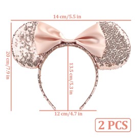 OVBOVA Mouse Ears Headbands, Pack of 2 Mouse Ears Headband, Bow with Sequins, Mouse Ears Bow Headbands, Glitter Party Decoration, Cosplay Costume, Fancy Dress Accessories, Hair Band