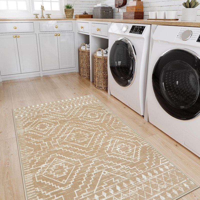 Wonnitar Moroccan Washable Area Rug 4x6, Non-Slip Rugs for Living