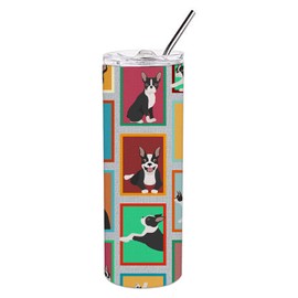 Caroline's Treasures MLM1092TBL20 Lots of Boston Terrier Stainless Steel 20 oz Skinny Tumbler Vacuum Double Walled Reusable Insulated Tumbler Travel Cup for Coffee Cocktails Gift with Lid, 20 oz