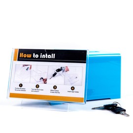 Cokvok Suggestion Box, Acrylic Donation Ballot Box with Lock and Sign Holder, Blue Vote Box Ticket Box Drawing Box, Best Box for Survey, Raffle, Contest, 6.2x4.7x4 inch