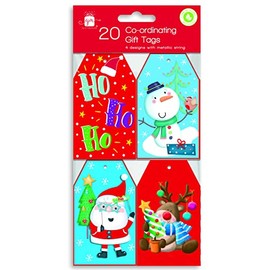Pack of 20 Co-Ordinating Cute Christmas Gift Tags with Metallic String