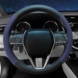 Mihecor Steering Wheel Cover Standard Size 14.5-15 inch, Non-Slip Car Wheel Cover Protector, Breathable Microfiber Leather, Black and Blue