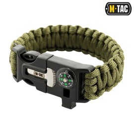 M-Tac Survival Paracord Bracelet - Cord 12 ft (144 Inch) - Tactical Emergency Cord Rope with Compass Whistle (Olive, Large Set of 3)